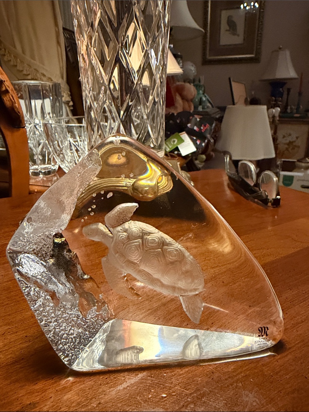 Vintage Crystal Sea Turtle paper weight